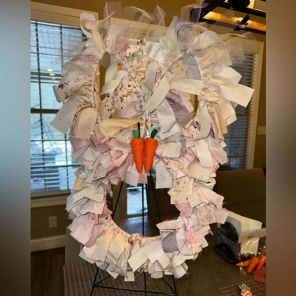 Hand Crafted Pastel Easter Wreath with Carrot Accents